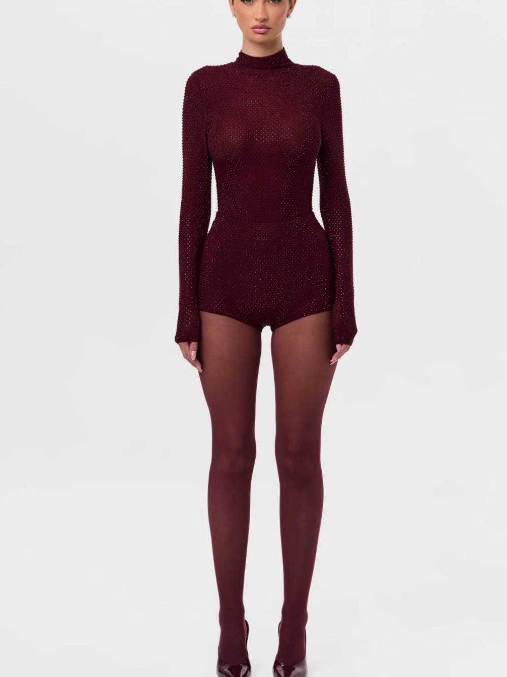 Naked Wardrobe Burgundy Long-Sleeve + Short Set